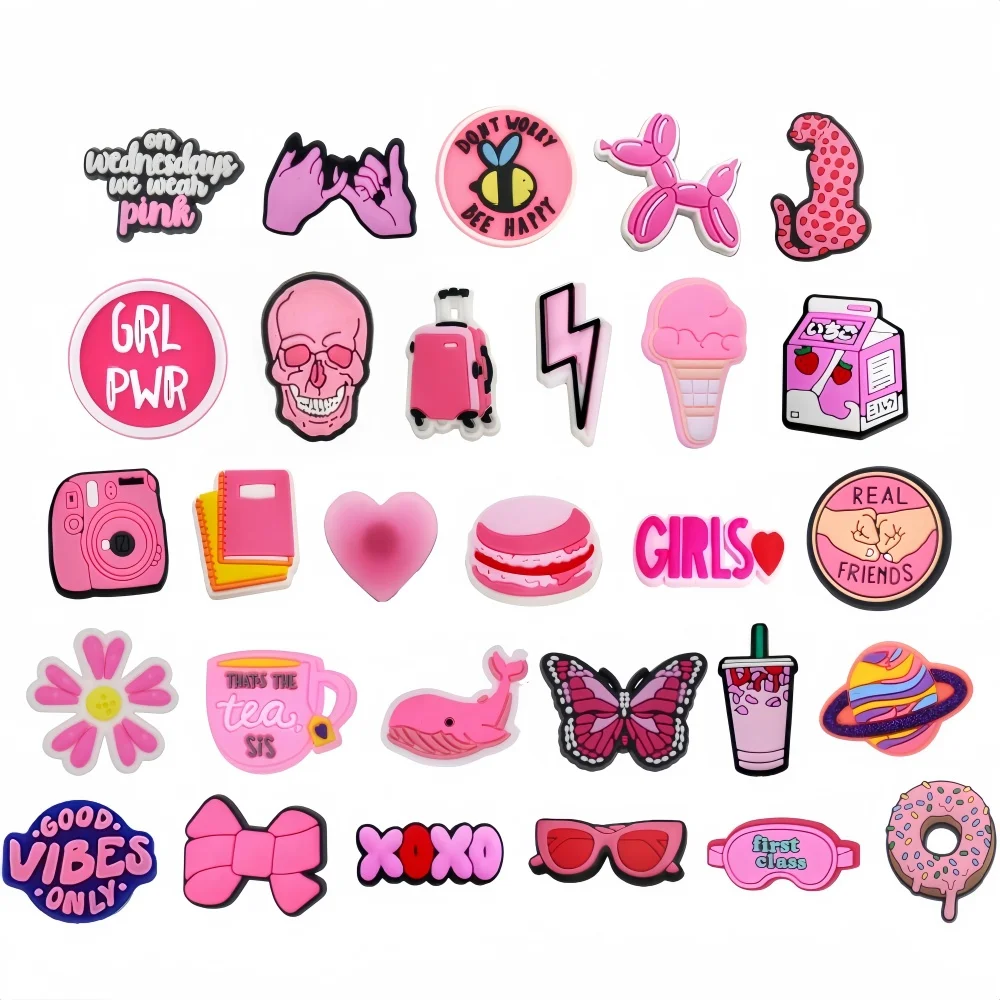 30Pcs Random Pink Shoe Charms for Girls Women, Cute Shoe Charms for Teens Adults, Shoe Accessories Birthday Party Favors