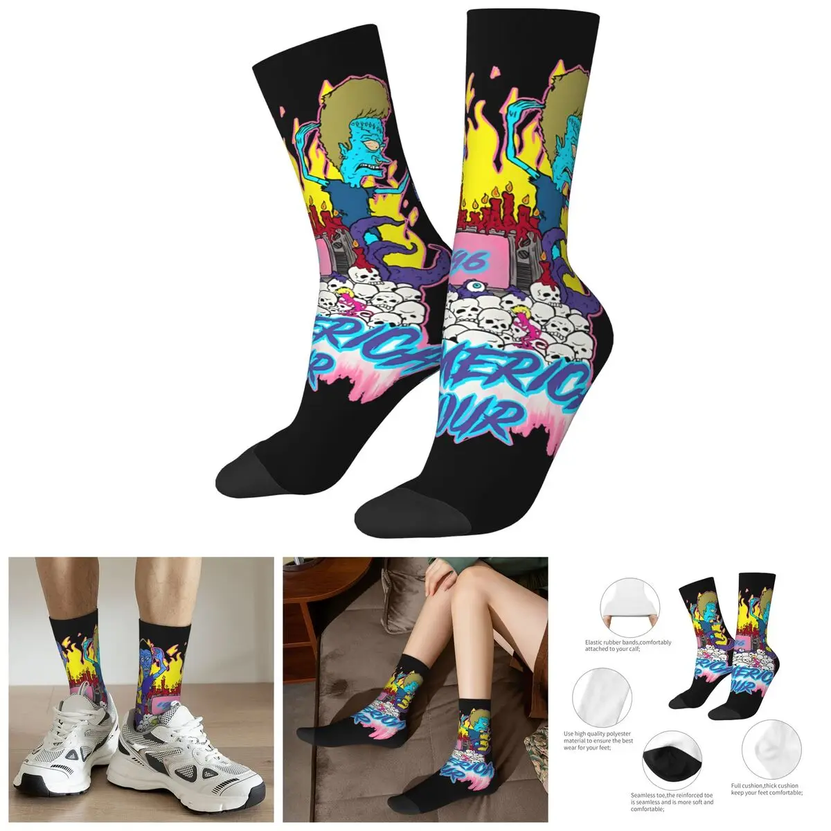 Hip Hop Retro Cute Crazy Men's compression Socks Unisex Beavis and butt-head Harajuku Seamless Printed Funny Novelty Happy Crew