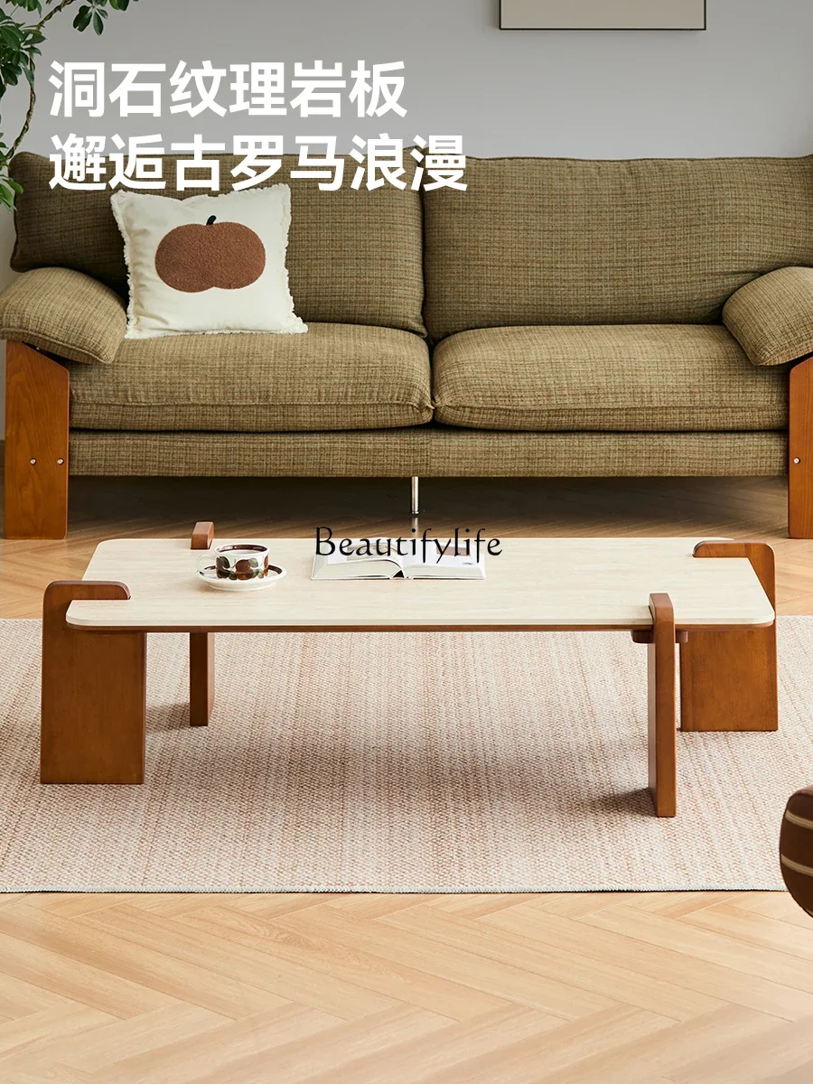 

yj15 Solid Wood Coffee Table Italian Minimalist Style Rock Plate Square Low Table