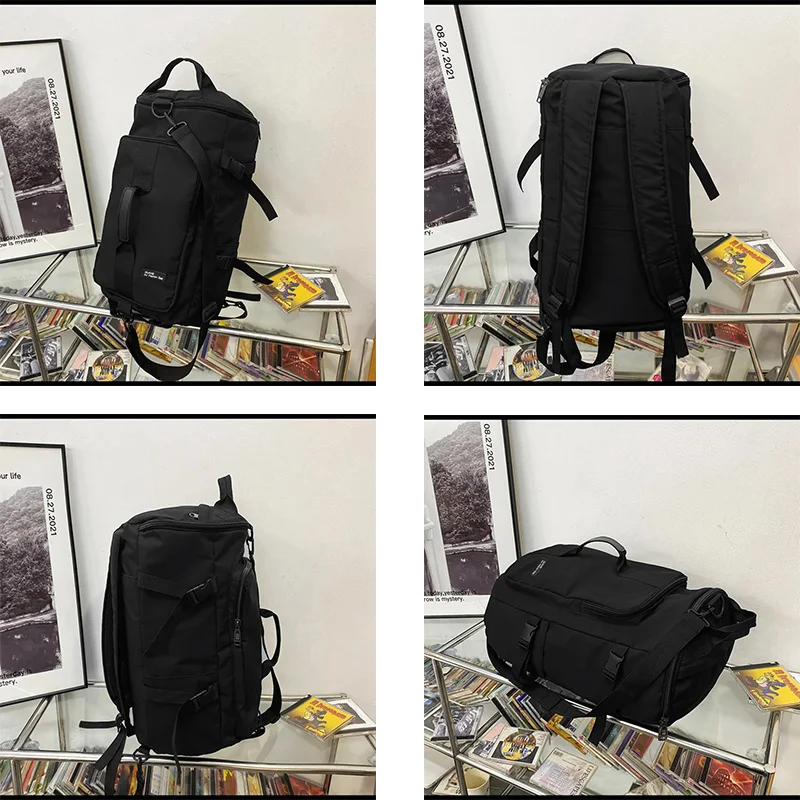 Gym Travel Backpack Black Round Bag for Men Women Casual Outdoor Sports Shoulder Crossbody Bag Training itness Weekender Duffel