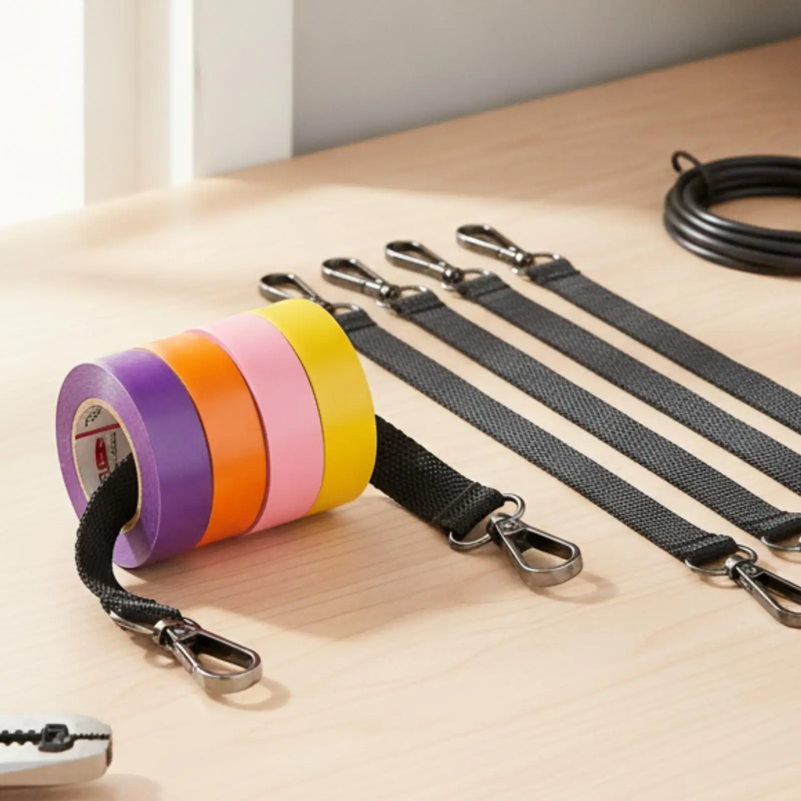 Cord Organizer Durable Polyester Strap Tape Hanger Cable Loop with Metal Swivel Clips for Workshop Wall Storage