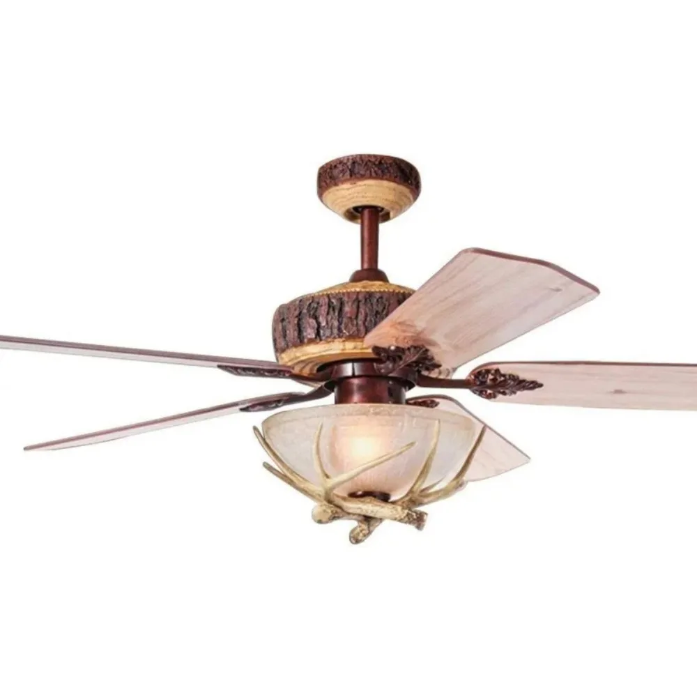 

Indoor Rustic Ceiling Fan with Light and 5 Wood Blades, Modern Antler Homer Decoration Remote of 52Inch