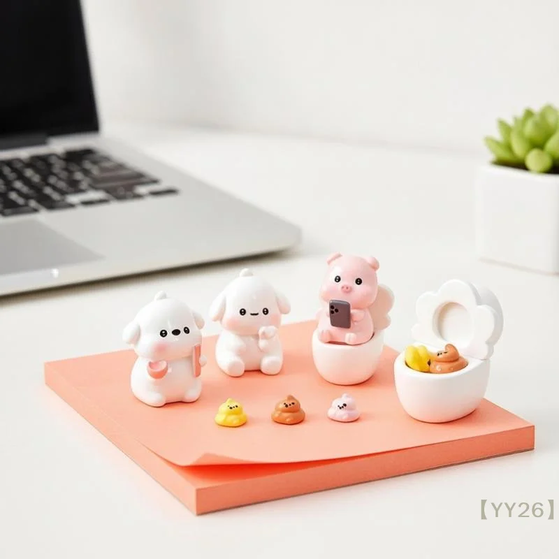【YY26】 2-Pack Cute Cartoon Toilet Animal Statue Set Waterproof Resin Ornaments Playful Bathroom Decor