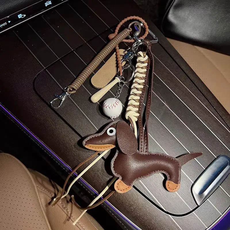 1PC Cute PU Leather Puppy Dog Keychain Pendant Lovely Dachshund Women Bag Charm Phone Pendant Trinket Car Key Ring Party Gift