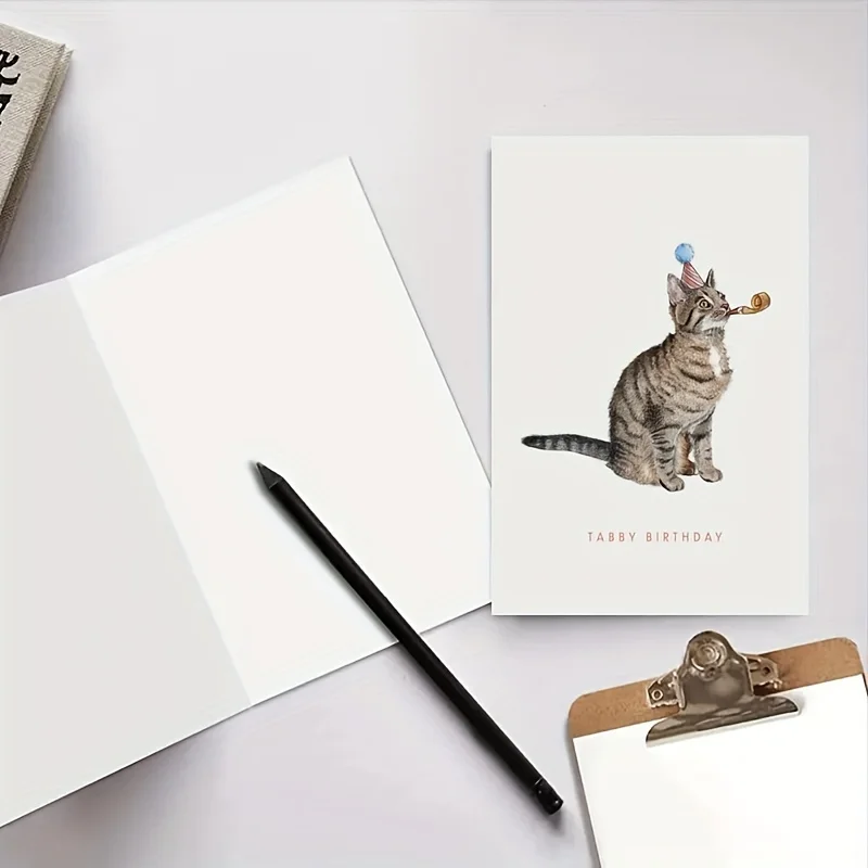 1PC Tiger Spotted Cat Birthday Card Fun Cat Enthusiast Cards Greeting Card With Envelope