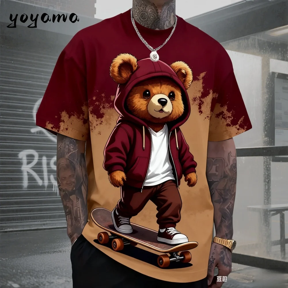 Summer Fun Retro Bear 3D-Druck-Herren-T-Shirt für lässige Streetwear, schnell trocknendes und atmungsaktives Sport-Kurzarmshirt – Detail 4