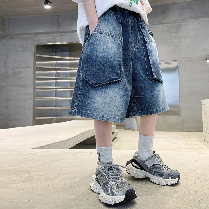 New Fashion Kids Child Unique Designer Summer Denim Shorts with Pocket for Teens Boy Casual Jeans Cargo Shorts 5 7 9 11 13 14 T