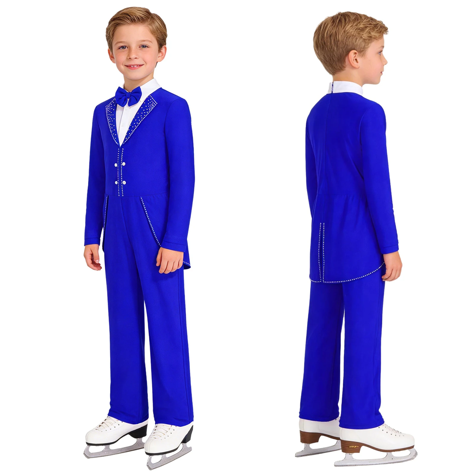 

Kid Boys Figure Skating Ballet Jazz Dance Costume Long Sleeve Bow Tie Zipper Jumpsuit for Latin Ballroom Performance Competition