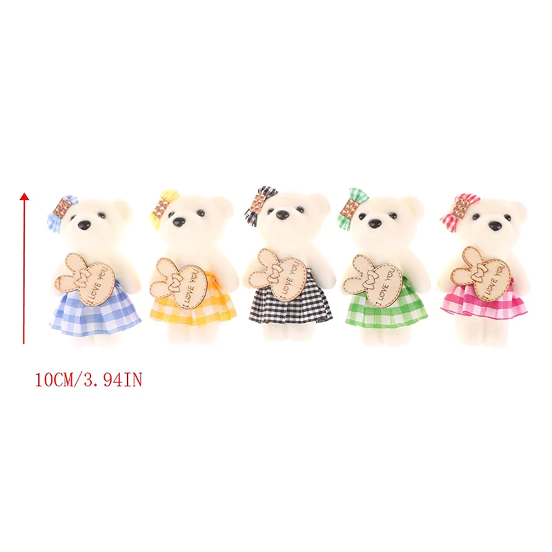 10PCS 10cm Kawaii Soft Stuffed Bear Plush Foam Toys Cartoon Bouquet Doll Mini Bear Doll Toy Small Gift Bag Pendant Doll-Series 4