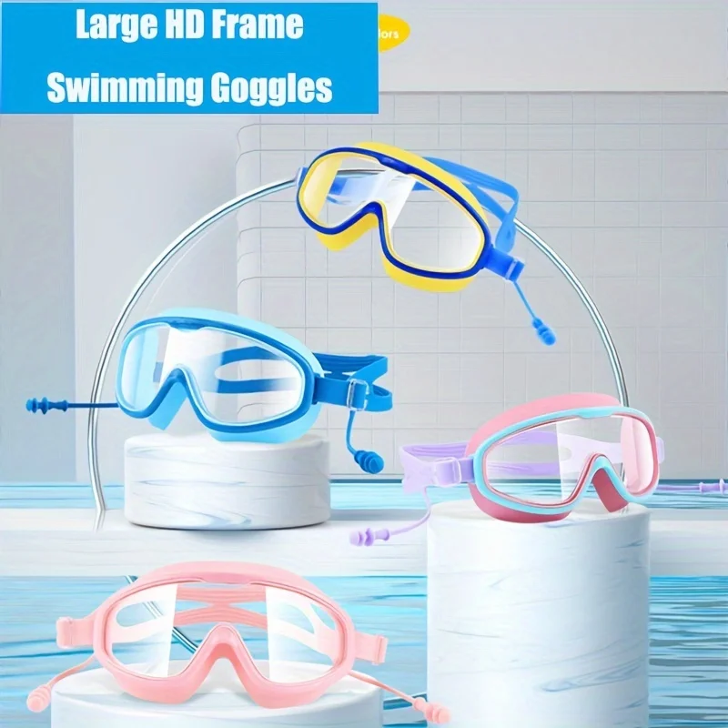 1pc Children's Clear Large Frame Swimming Goggles, Waterproof Anti-fog Swimming Glasses For Summer Swimming Pool, Beach, Surfing