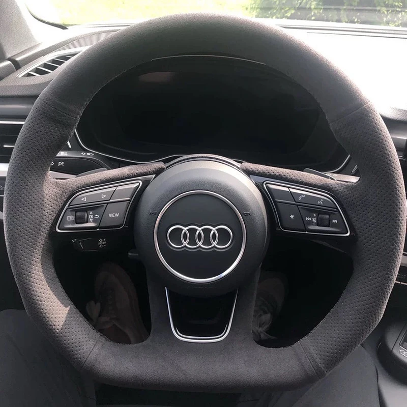 for Audi A1 8X A2 A3 Q3 Q5 Q2 A4 A5 A6 Avant DIY Hand Sewn Needle Thread Car Steering Wheel Cover Interior Car Accessories Suede