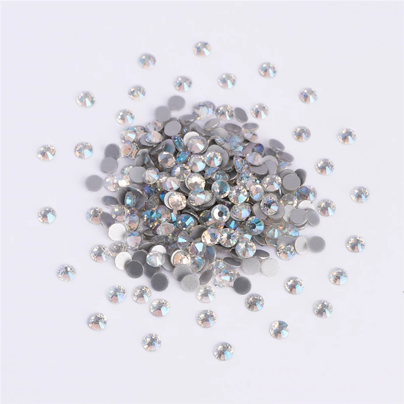 SS3-SS30 Blue Moonlight Glass Flatback Rhinestone Glitter Aurora Borealis Round Silver Bottom Glue On Stones for DIY Nail Art