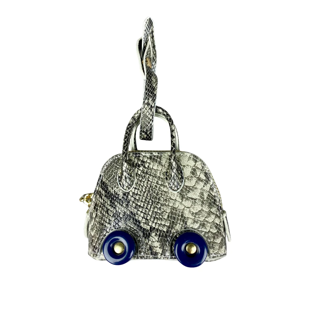 Mini-Tasche aus Leder mit Schlangenprägung – Ohrhörer- und Lippenstiftbeutel mit kontrastfarbenen Rädern – PU-Leder-Tasche Charm – ideales Geschenk für Frauen – Detail 7