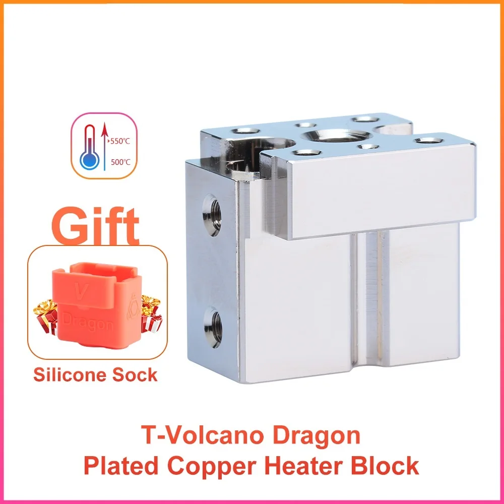 Top T-Volcano Dragon Plated Copper HeaterBlock Compatible With and Phaet Dragon Hotend 3d printer HEAT BLOCK