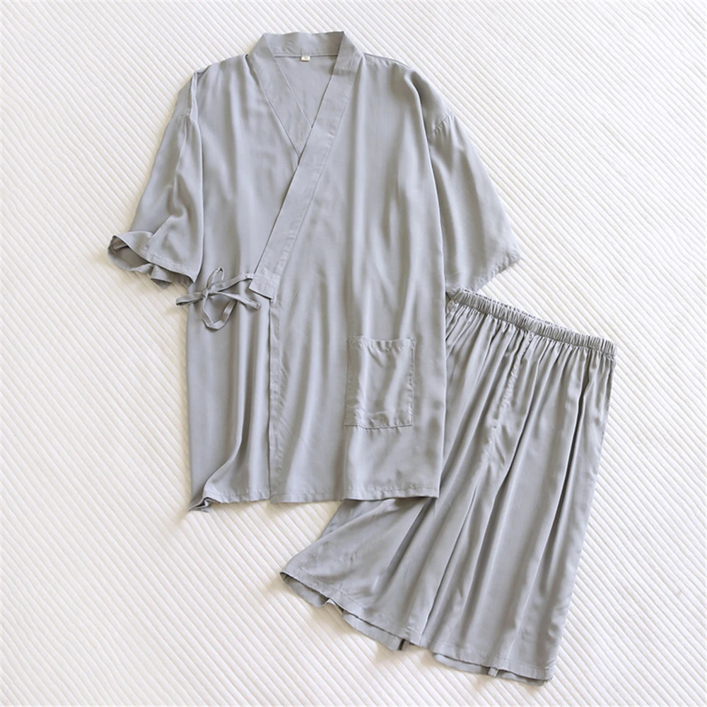 

2020 New Men Traditional Japanese Pajamas Set Viscose Fiber Robe Shorts Cotton Kimono Nightgown Japan Style Soft Gown Sleepwear