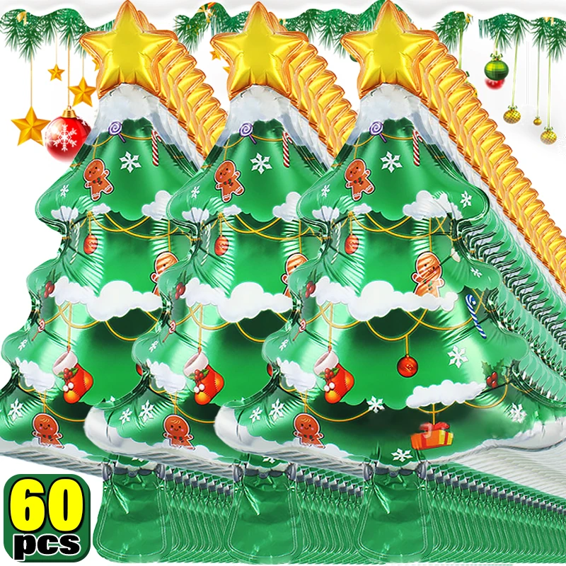 60/1pcs Xmas Tree Foil Balloons Christmas Theme Santa Claus Gingerbread Man Balloon Kids Toys New Year Party Decoration Supplies