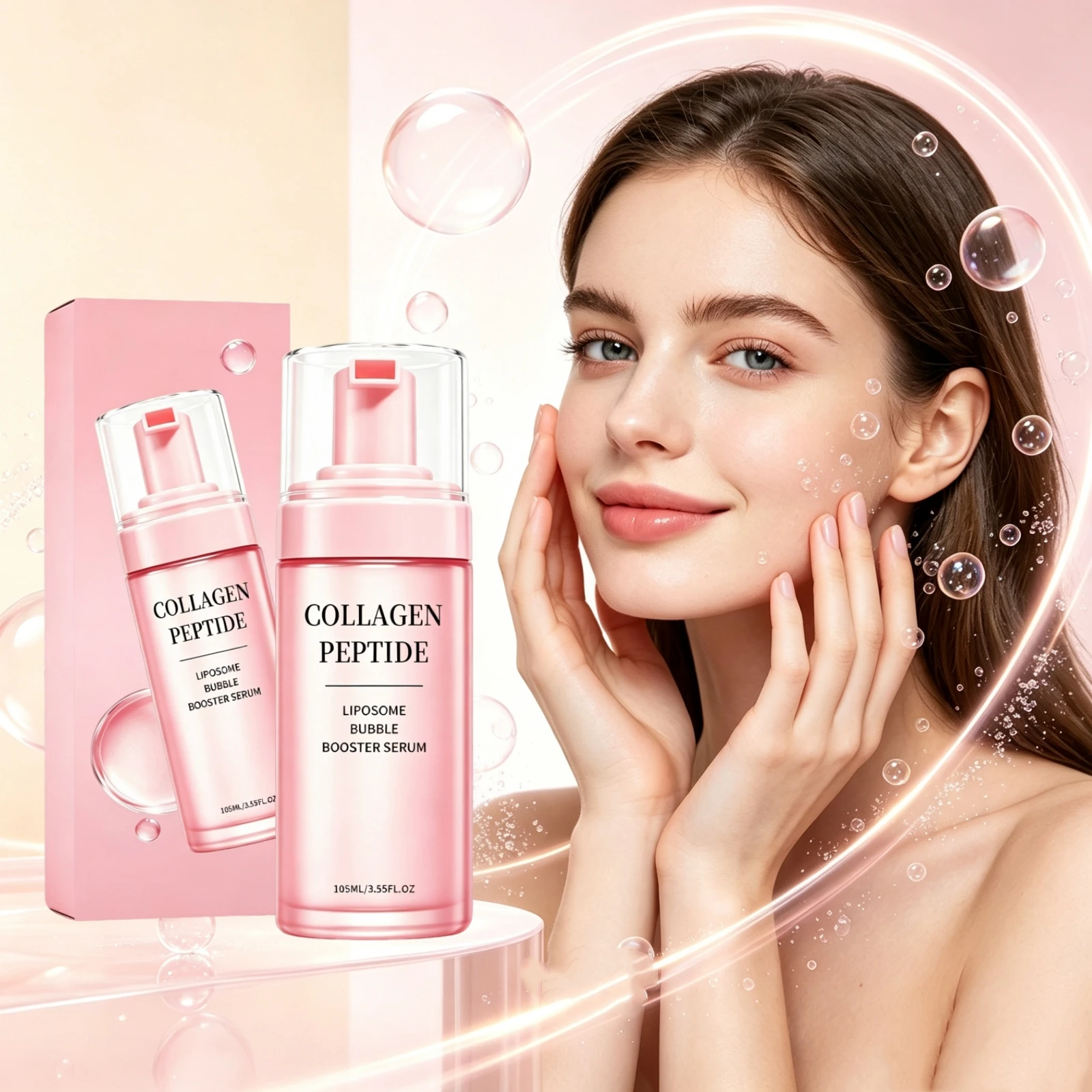 Collagen Peptide Serum Firming Hydrating Fade Fine Lines Liposome Elasticity Glow Skin Daily Bubble Booster Care Facial Essence