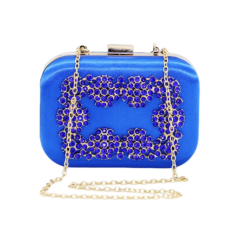 Designer Diamond Flower Blue HandBags Women Famous Brands Clutches Wedding Evening Purse