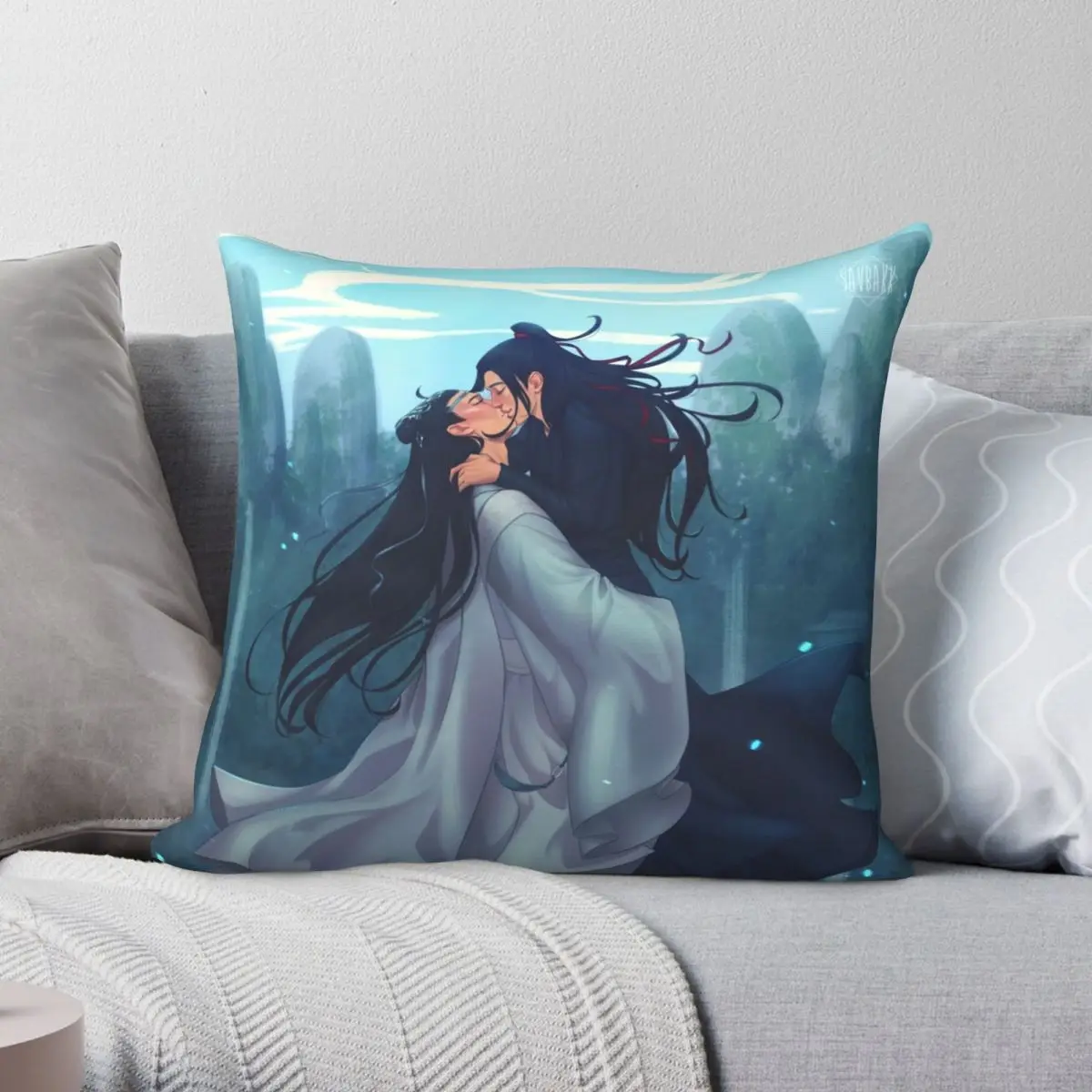 Wangxian Square Pillowcase Polyester Linen Velvet Printed Zip Decor Throw Pillow Case Sofa Seater Cushion Cover