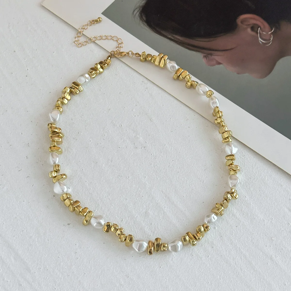 خمر لوحة فضية هندسية مبالغ فيها اللؤلؤ الاصطناعي سلسلة قلادة للنساء أنثى موضة بوهو Y2K فتاة مجوهرات هدية