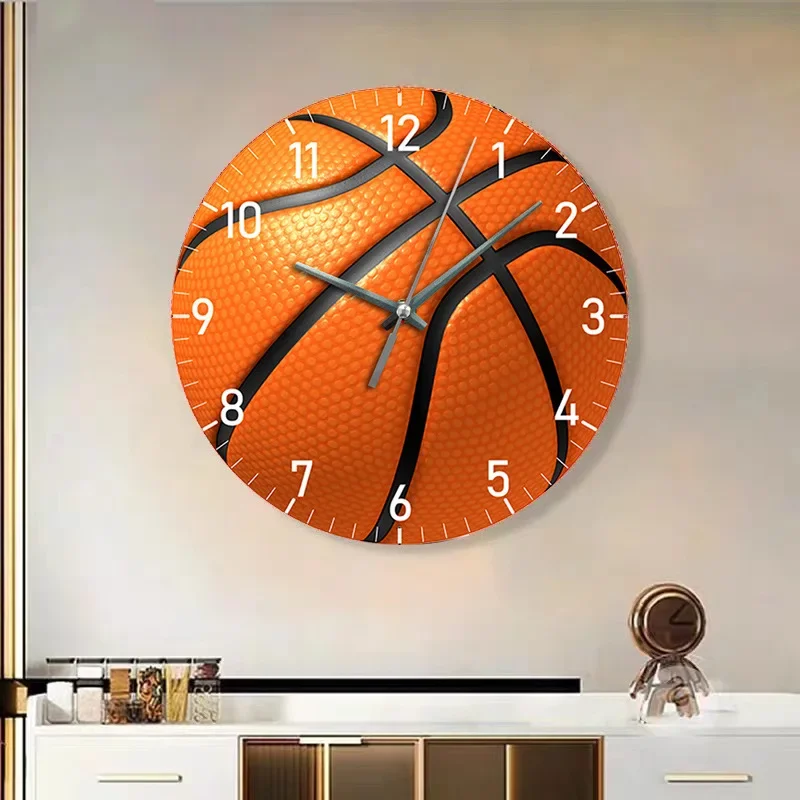 10/12inch Sport Basketball Texture Pattern Wall Clock Living Room Bedroom Kitchen Home Decor Wall Clock Silent Quartz Clock