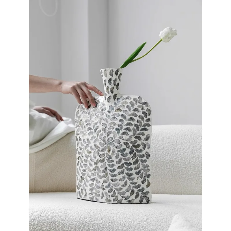 

American wabi seashell decorative vase high-end home decoration ornament countertop fritillary flower arrangement crafts