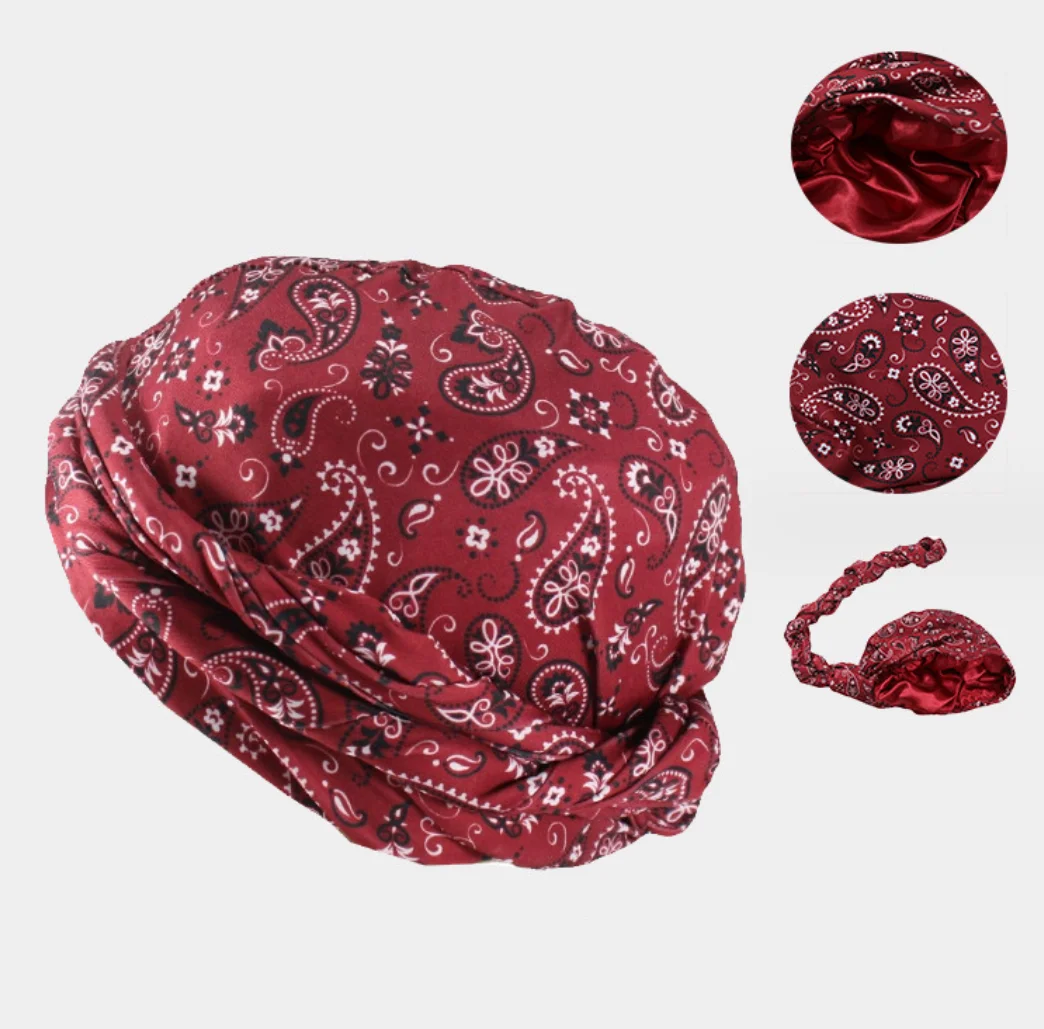 

Men's Turban Headwrap Vintage Satin Lined Cap For Men Women Head Wrap Indian Floral Stretchy Headscarf Comfy Chemo Hats