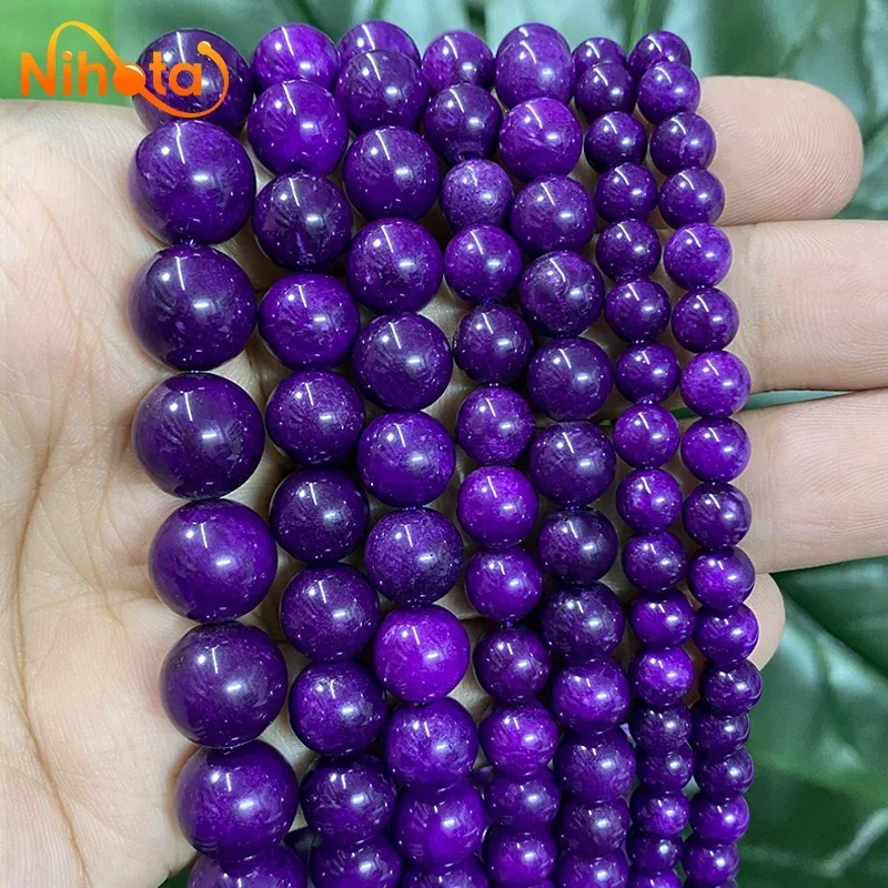

Natural Dark Purple Chalcedony Round Beads 6/8/10/12mm Handmade DIY Bracelet Necklace Chains Earrings for Jewelry Making 15"