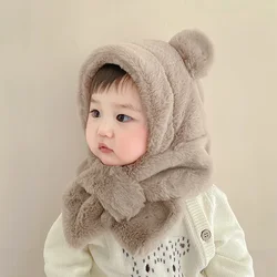 Baby Hat One Piece 6 Months 1 Year 2 Years Little Baby Bear Hat Scarf Winter Thick Hat for Boys and Girls Infant Toddler Hats