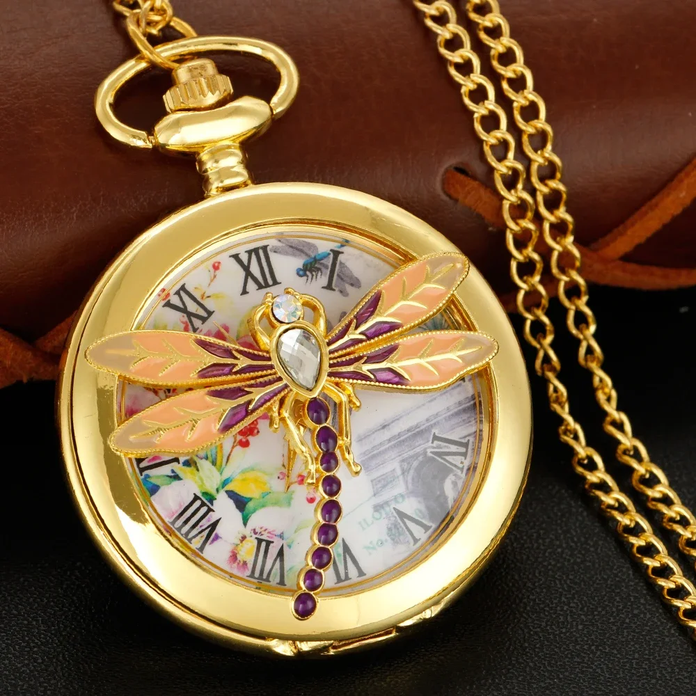 ساعة جيب كوارتز ذهبية حجر الراين فراشة الديكور المرأة مجوهرات اكسسوارات سلسلة الساعات هدية للفتيات الاطفال #2