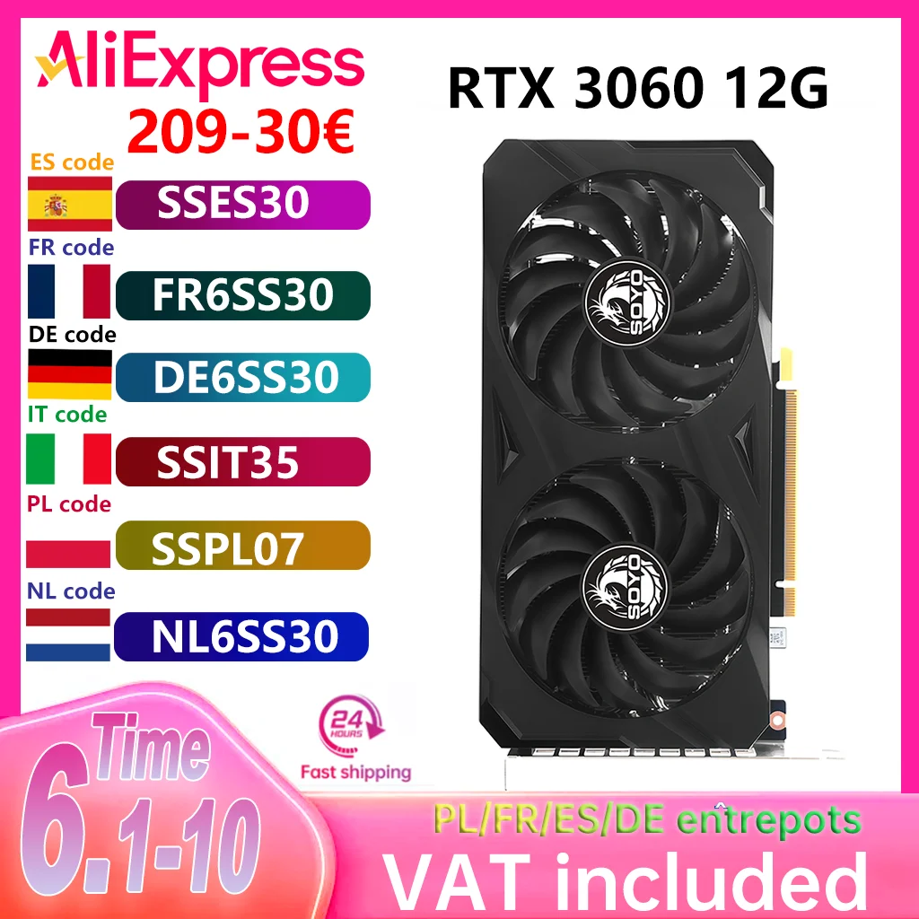 SOYO – nouvelles cartes graphiques de jeu NVIDIA GeForce RTX 3060, 12 go GDDR6, 192 bits, GPU pour ordinateur de bureau, composants informatiques