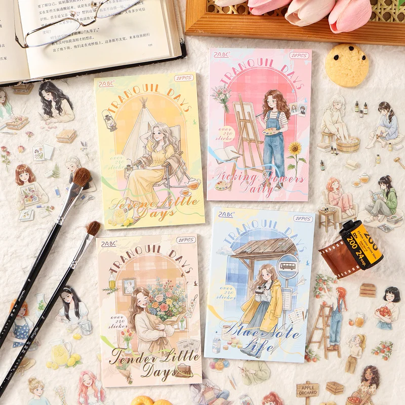 20Pcs Sweet Girl PET Stickers, Soft Literary Character Decor Stickers for Journal Album DIY Craft Projects