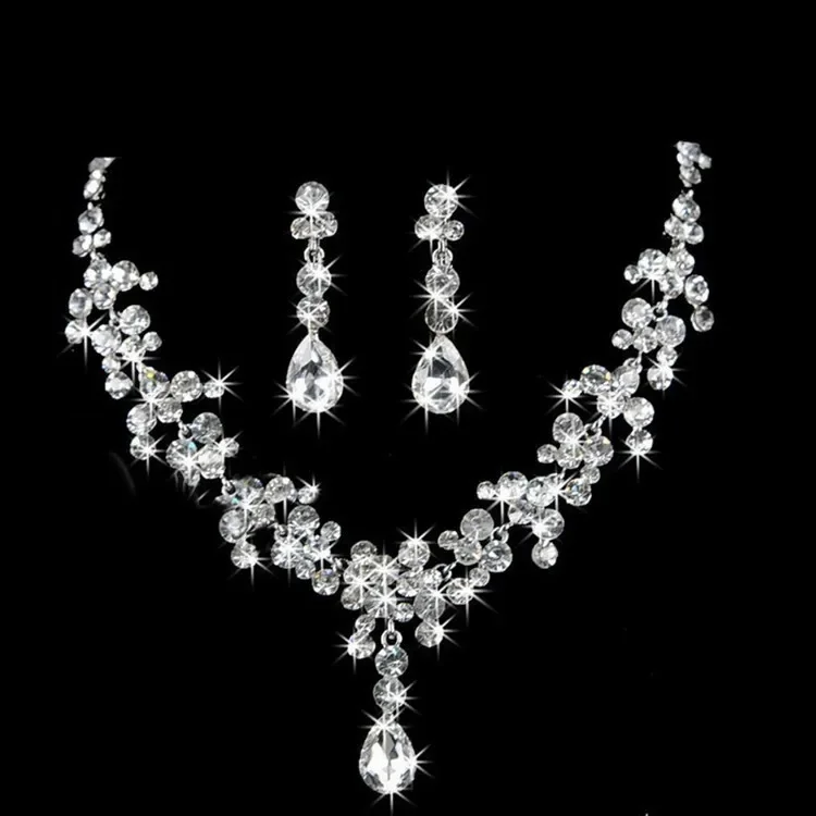 Luxurious Wedding Jewelry Sets for Bridal Bridesmaid Jewelery Drop Earring Necklace Austria Crystal Wholesale Gift