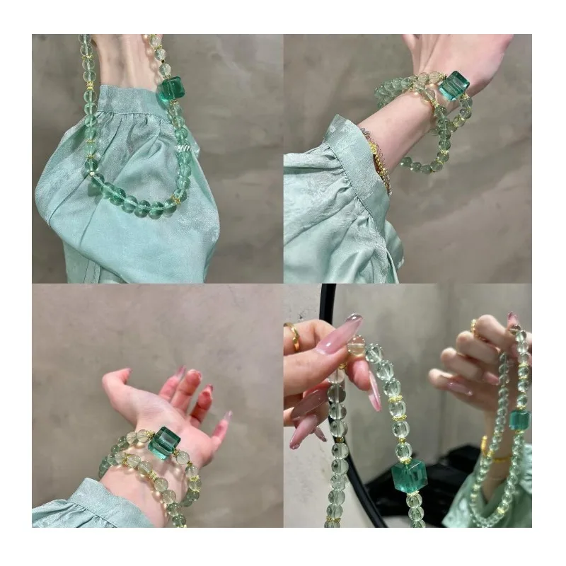 

"Green Mountains and Green Waters" Mint Green Crystal Bracelet Mint Mambo Beaded Green Fluorite Bracelet Multi-circle Stacked We