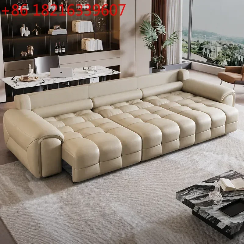 YAO Zero Wall Electric Recliner Sofa Bed Modern Leather Straight Row Living Room Furniture Lie Flat Retractable Function Couch