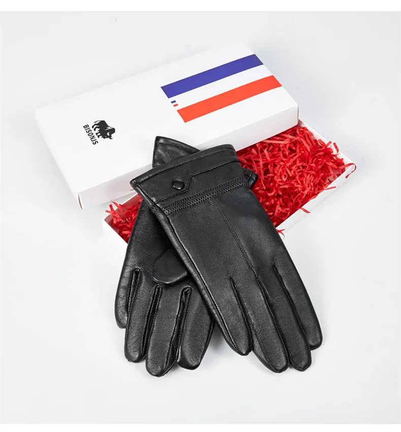 Winter Gloves for Men Sheepskin Leather Touch Screen Men's Gloves High Quality Warm Full Finger Men Mittens Driving Riding