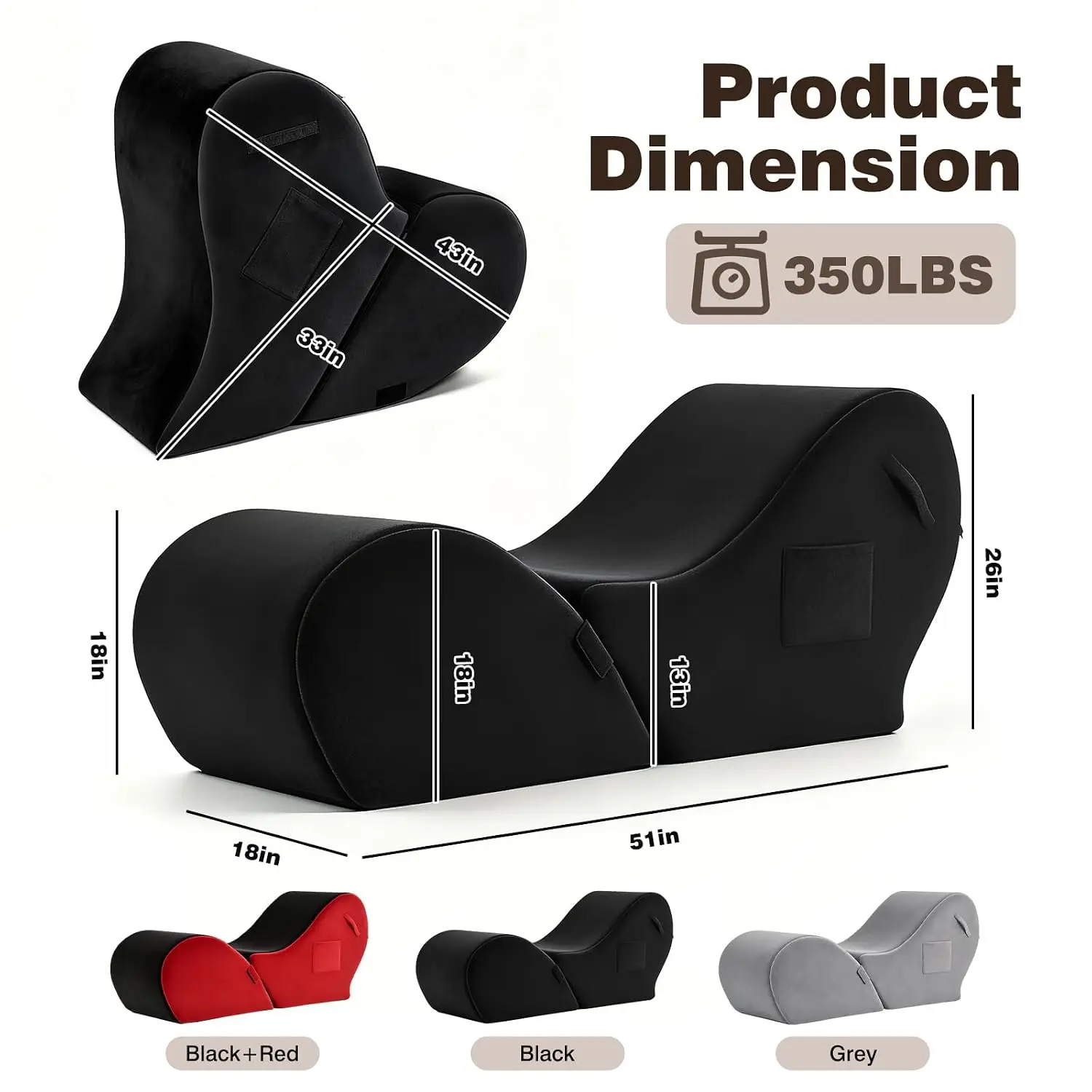 Ergonomic Yoga Chaise Lounge 2-in-1 Washable Cover Stretching Relaxation Heart Ottoman No Assembly, Customized