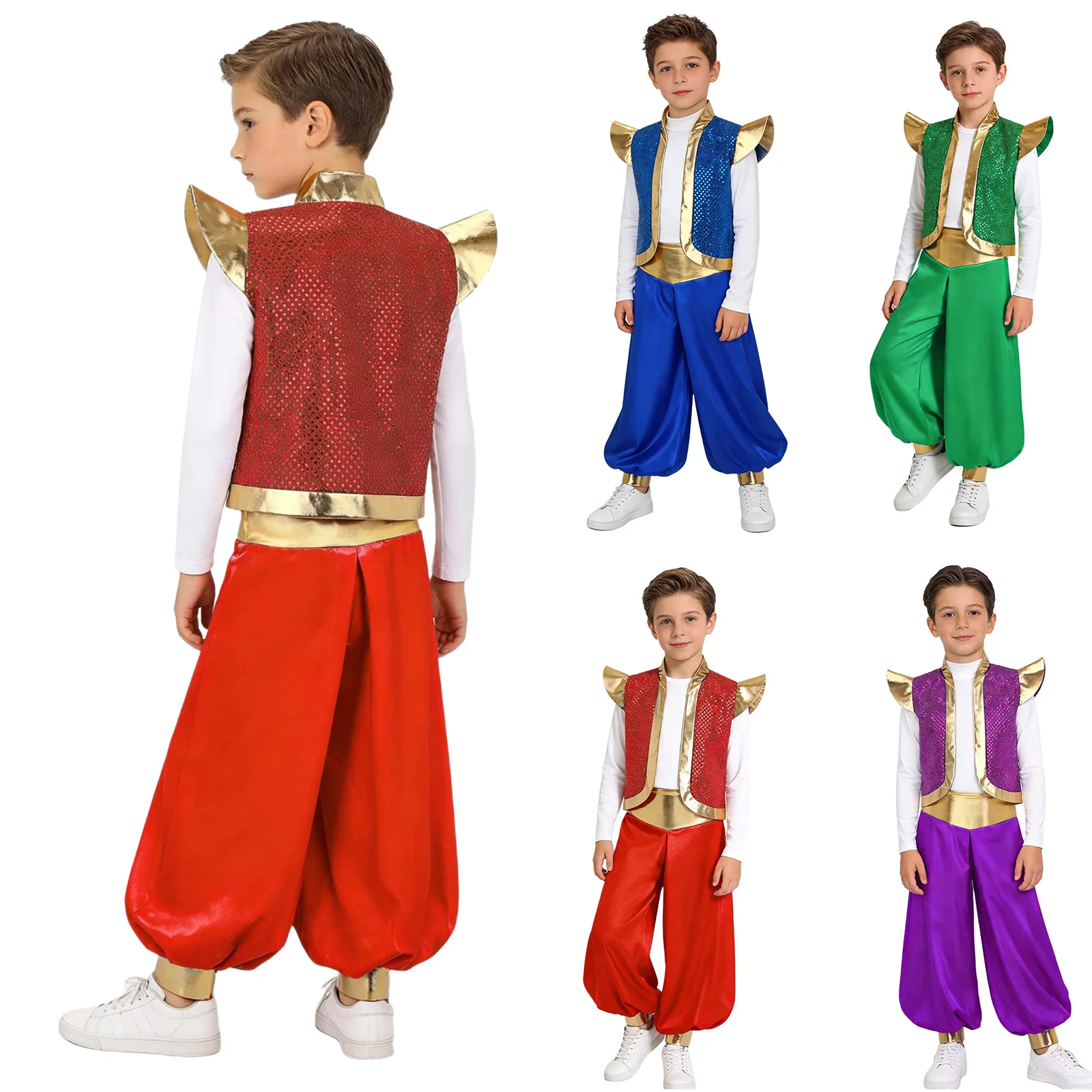 Boys Halloween Arab Prince Cosplay Costume Sequins Vest with Satin Loose  Pants Fairy Tale Magical Lamp Character Dress Up Outfit - AliExpress  200000532