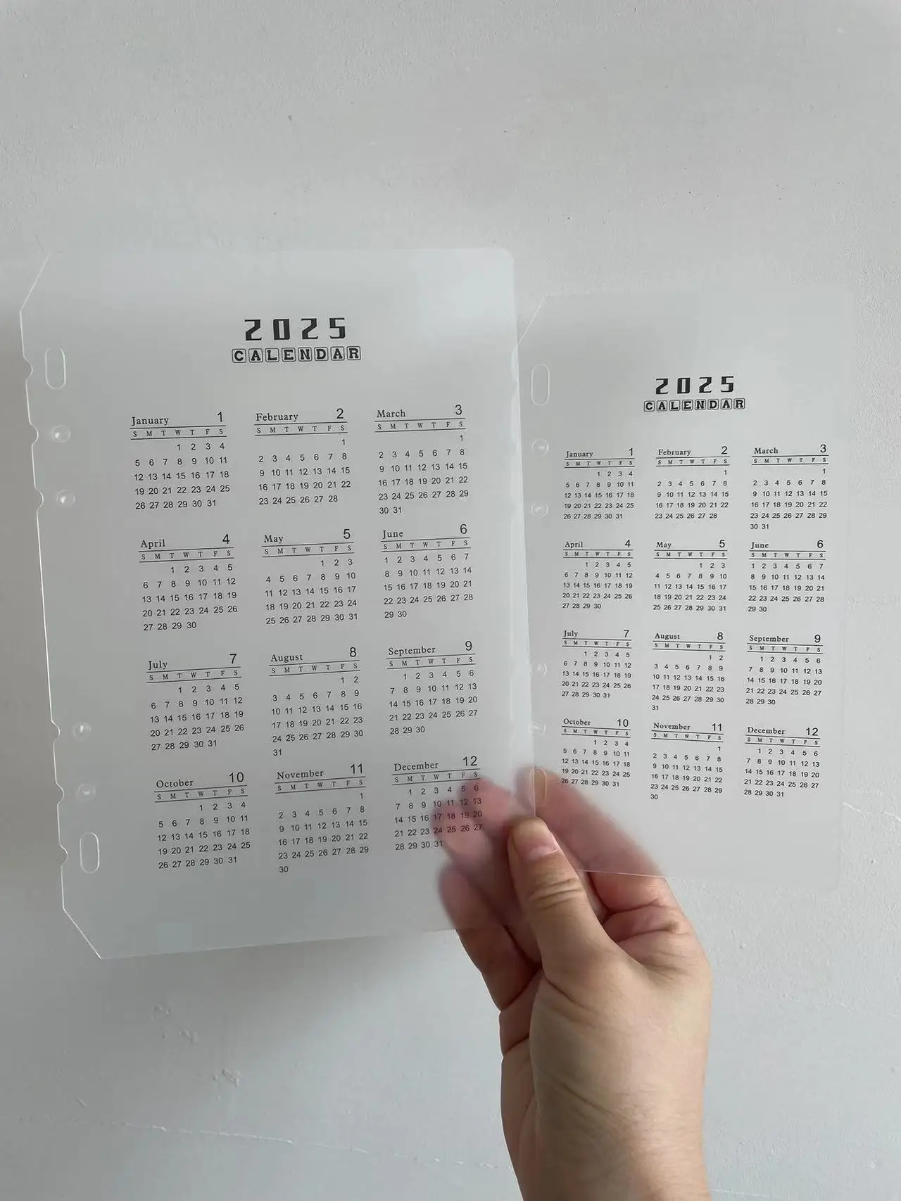 2025 Calendar A5 A6 6-hole Hand Account Loose-leaf Calendar Partition PP Frosted Transparent Protective Pad