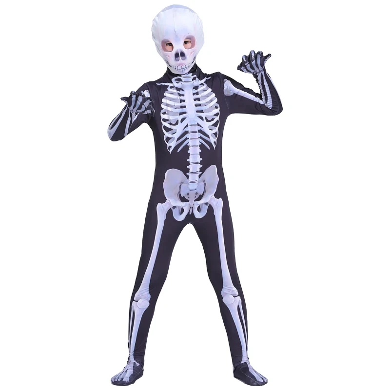 Volwassenen Kinderen Halloween Kostuum Zombie Skelet Jumpsuit En Hoofddeksels Carnaval Feest Cosplay Outfits Bodysuits Voor Jongens Meisjes