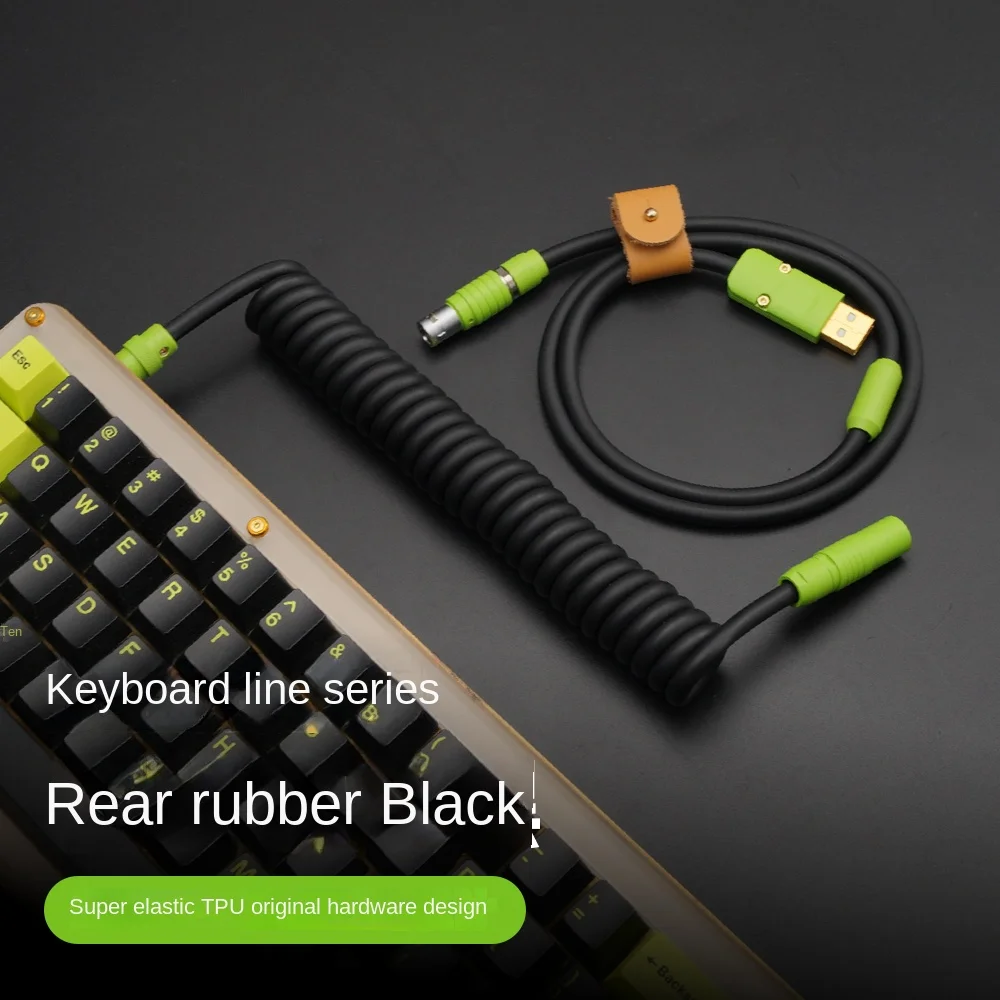 GeekBable Handmade Customized Mechanical Keyboard Data Cable Rubber Spring Rear Green Hardware Rubber Black