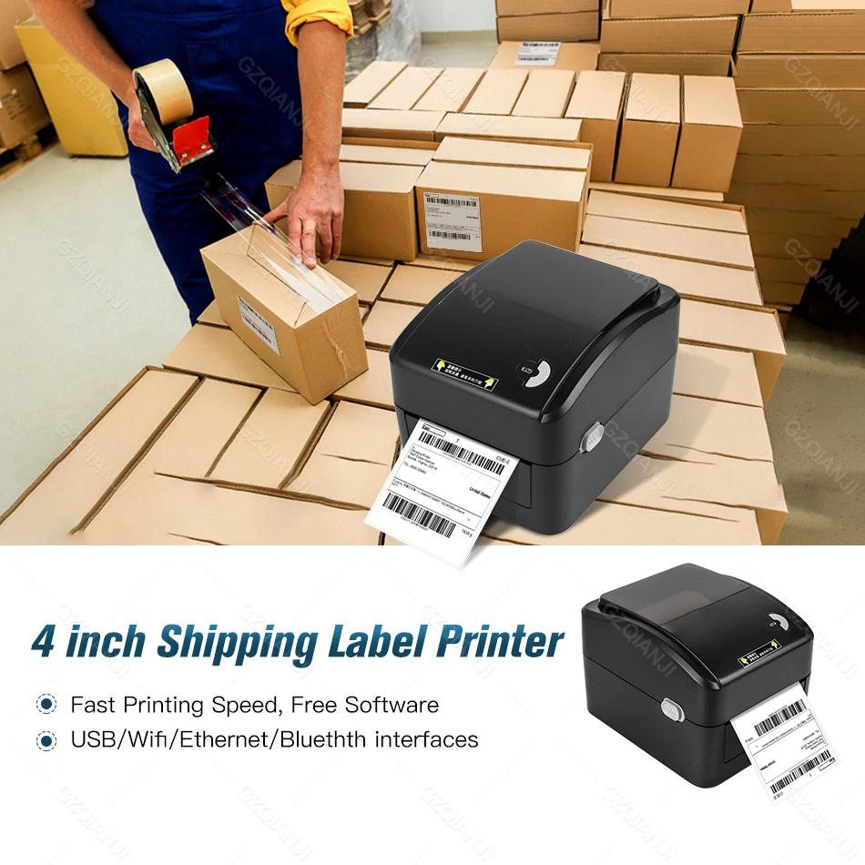 4 inch Thermal Shipping Label Printer 4x6 Label USB BT Wifi Barcode Sticker Printer 100mm Paper Printing Express Lable Printer