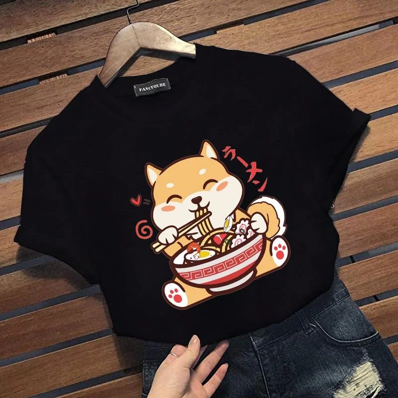 Cute Shiba Inu Eating Ramen T-Shirt Anime Lovers Men\'s and Women\'s Casual Shirt Funny Shiba Inu Personalized Shirt Top