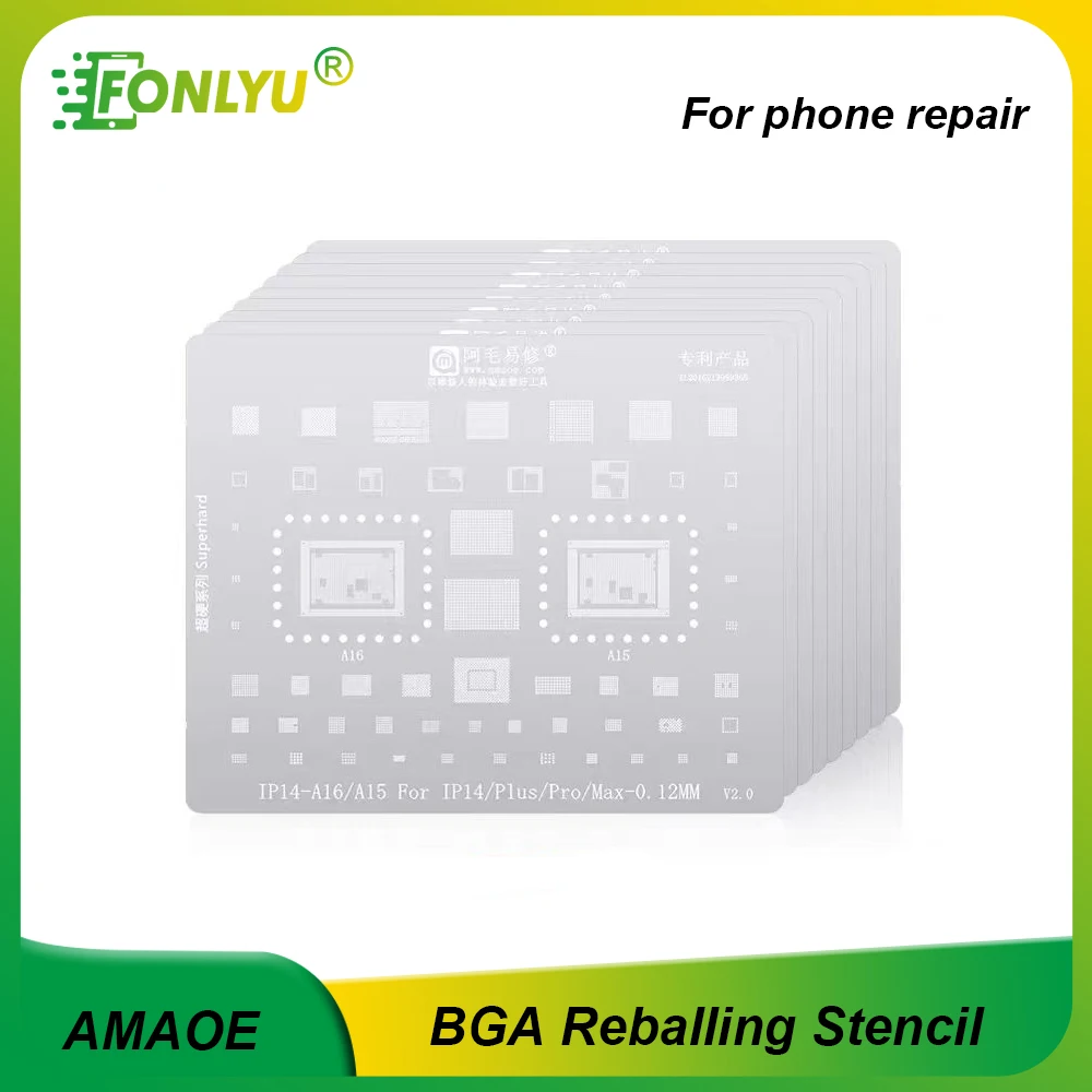 Plantilla de reparación BGA de Chip de alta calidad AMAOE para iPhone 16 15 14 13 12 11 Xs A15 A14 CPU IC Chip estañado redes de soldadura de plantación