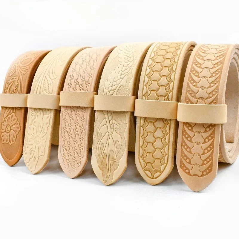 3.8cm*110/120cm Embossed Genuine Leather Belt Strap Men Cowhide Waistband for PantsDIY Handmade Leathers Craft Accessories