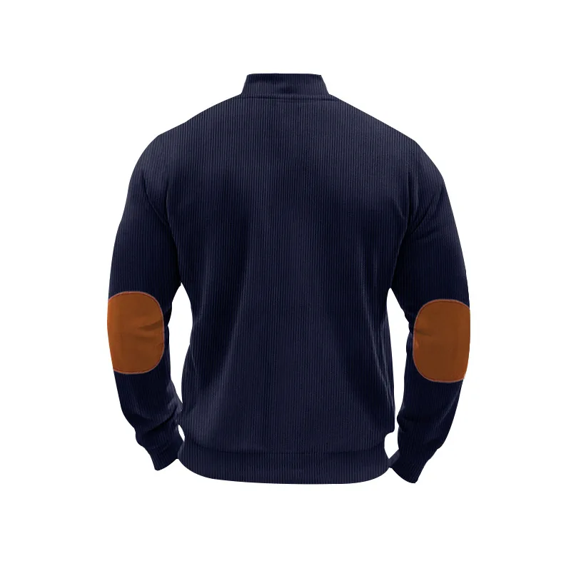 Herren Stehkragen Cordjacke, Farbblock-Design, Reißverschluss-Mantel, Retro, Locker Geschnitten, Lässig, Langarm, Herbst-Winter, Alltag, Streetwear – Detail 15