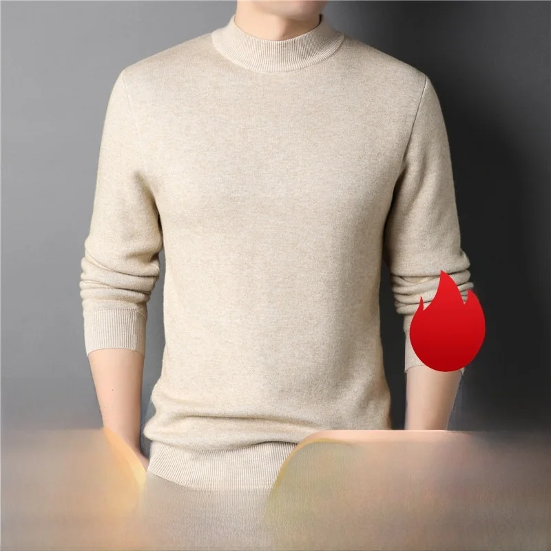 

Мужской вязаный свитер с высоким воротником, однотонный, с высоким воротником, молодежный модный длинный свек, повседневная одежда, трикотаж