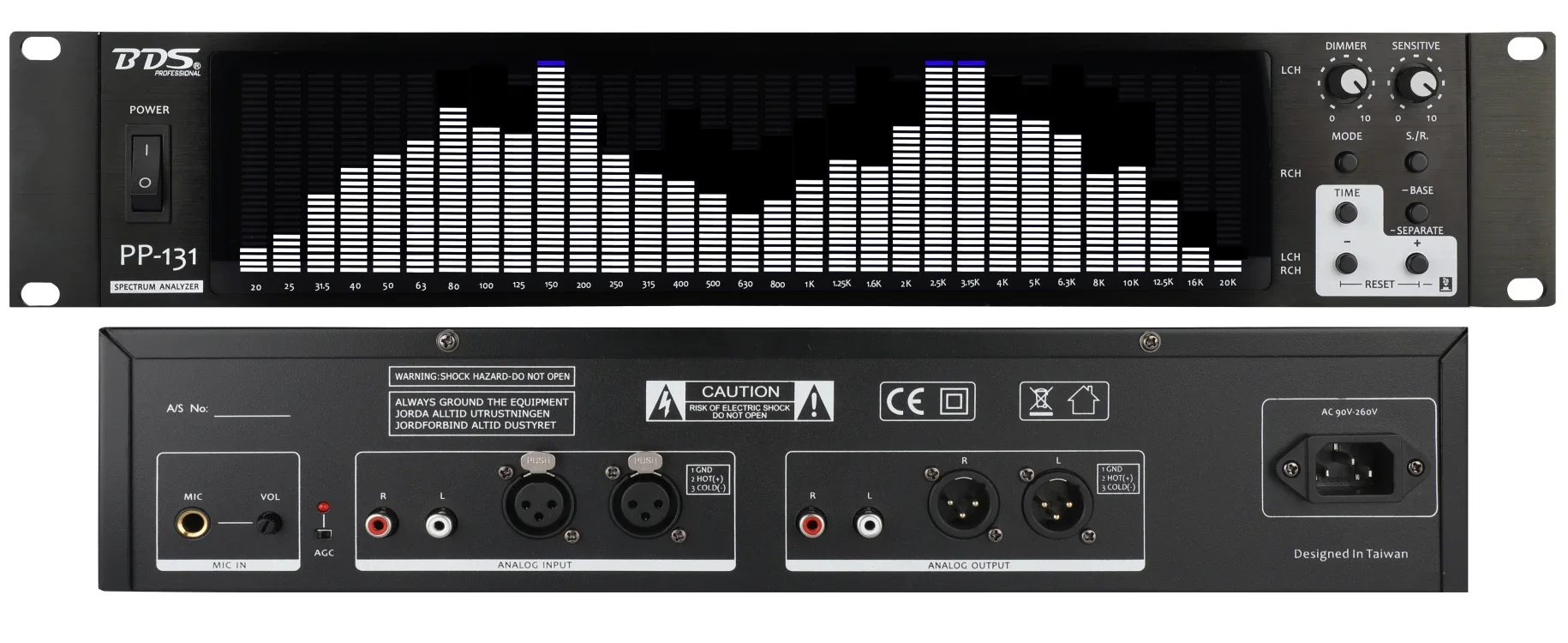 BDS PP-131 Rack-Mounted 2U Spectrum Display Equalizer Audio Level Amplifier Spectrum Analyzer Level Powe Analyzer Led