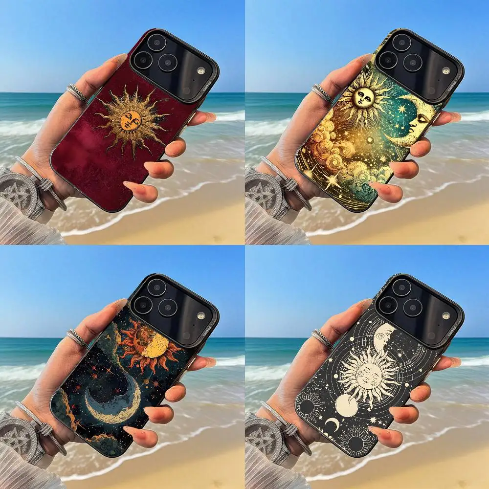 

Aesthetic Print Sun & Moon Phone Case Black and silver case for iPhone 17, 16, 15, 14, 13, 12, Pro, Max, Plus, E, SE4, Air, Mini