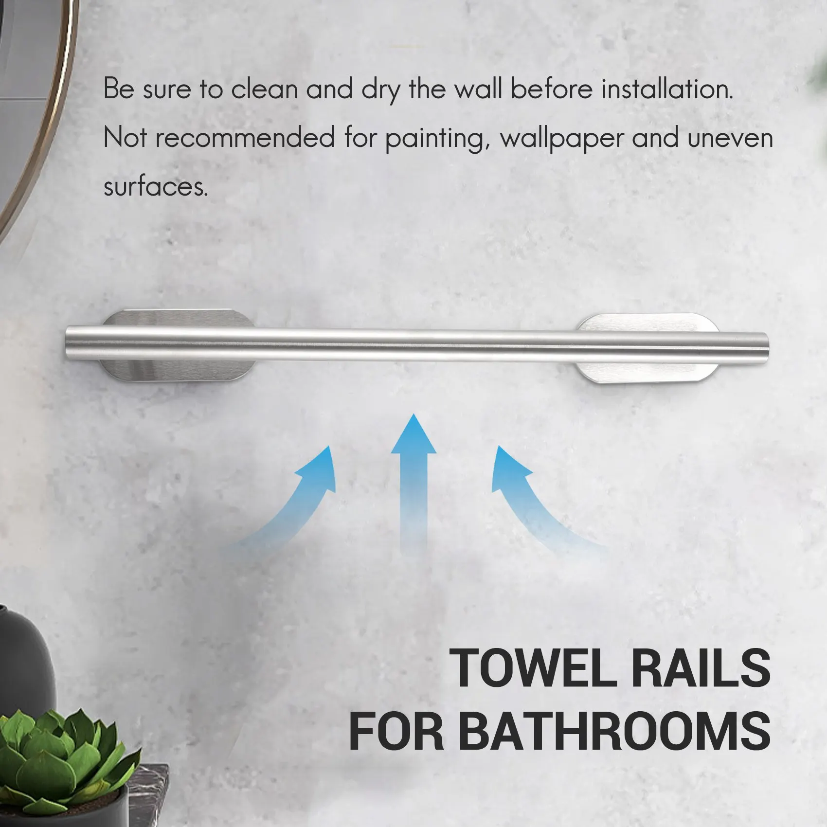-AA95 Stainless Steel Towel Rail Self Adhesive Towel Rack For Bathroom Kitchen Toilet Wall Mounted Punch-Free Installation - view 4